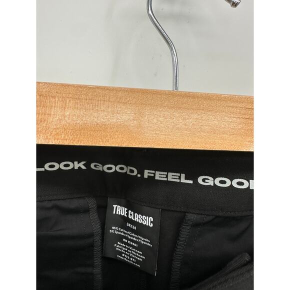 True Classic Men Black Slim Fit Pants Size 34x34 Casual Everyday Minimal Stretch - Picture 6 of 7